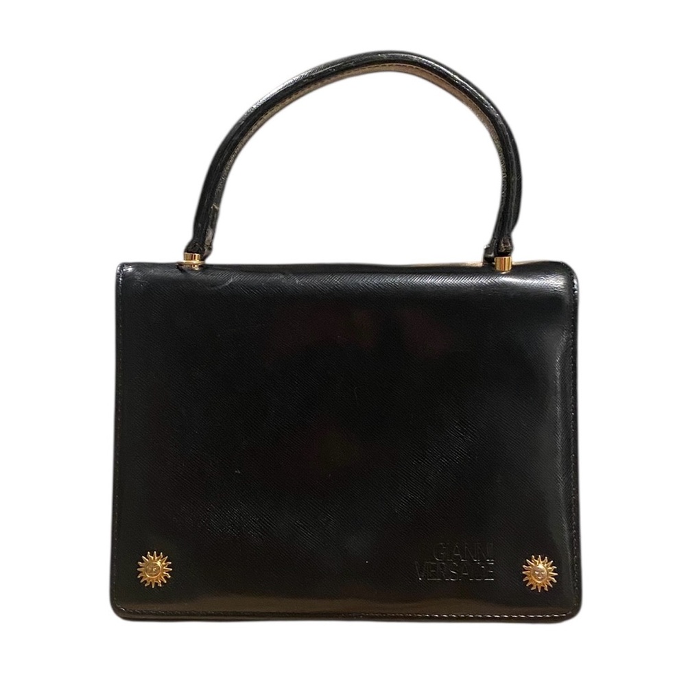 Gianni Versace Sunburst Black Leather Vintage Handbag
